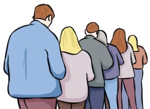 工作人员也得排队