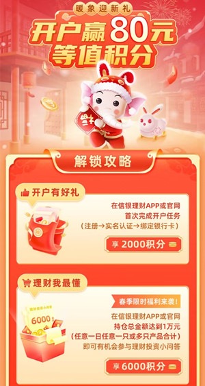 信银理财免费领积分,最高可兑换80元支付宝现金